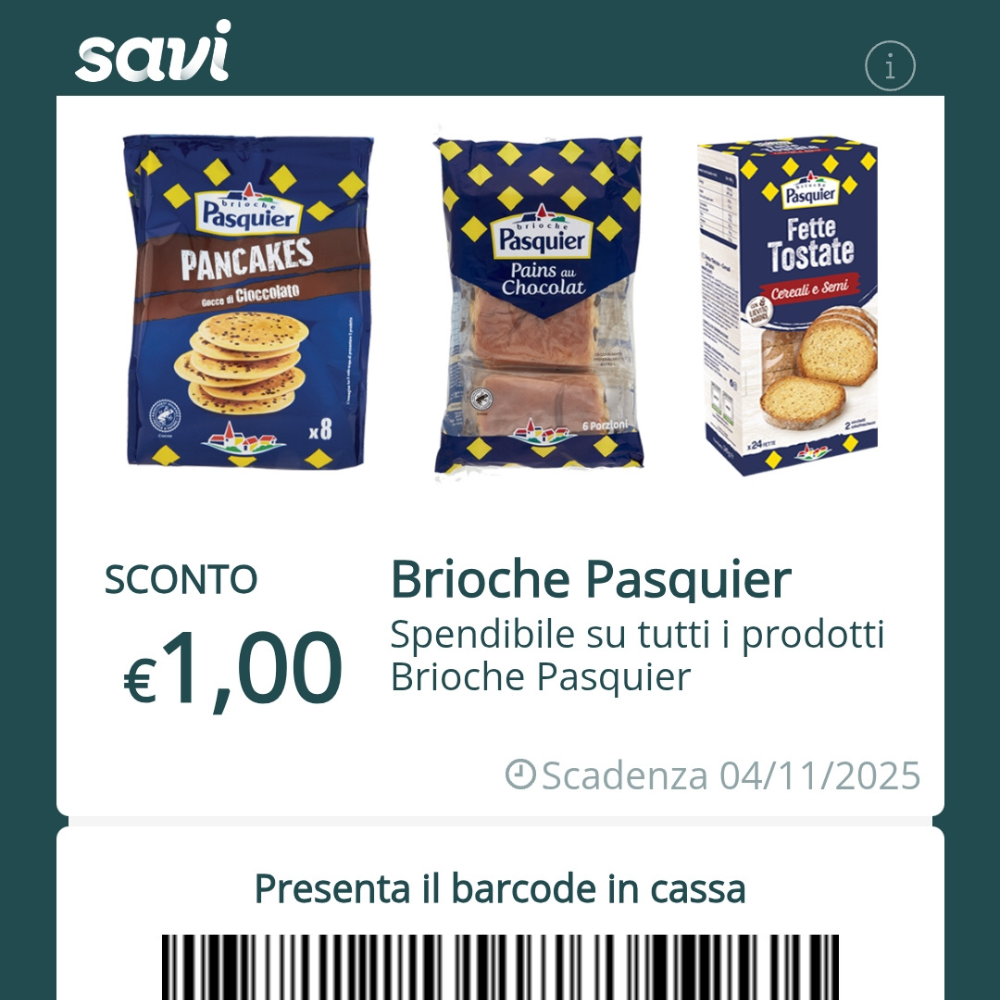 Buono sconto da 1€ sui prodotti Brioche Pasquier
